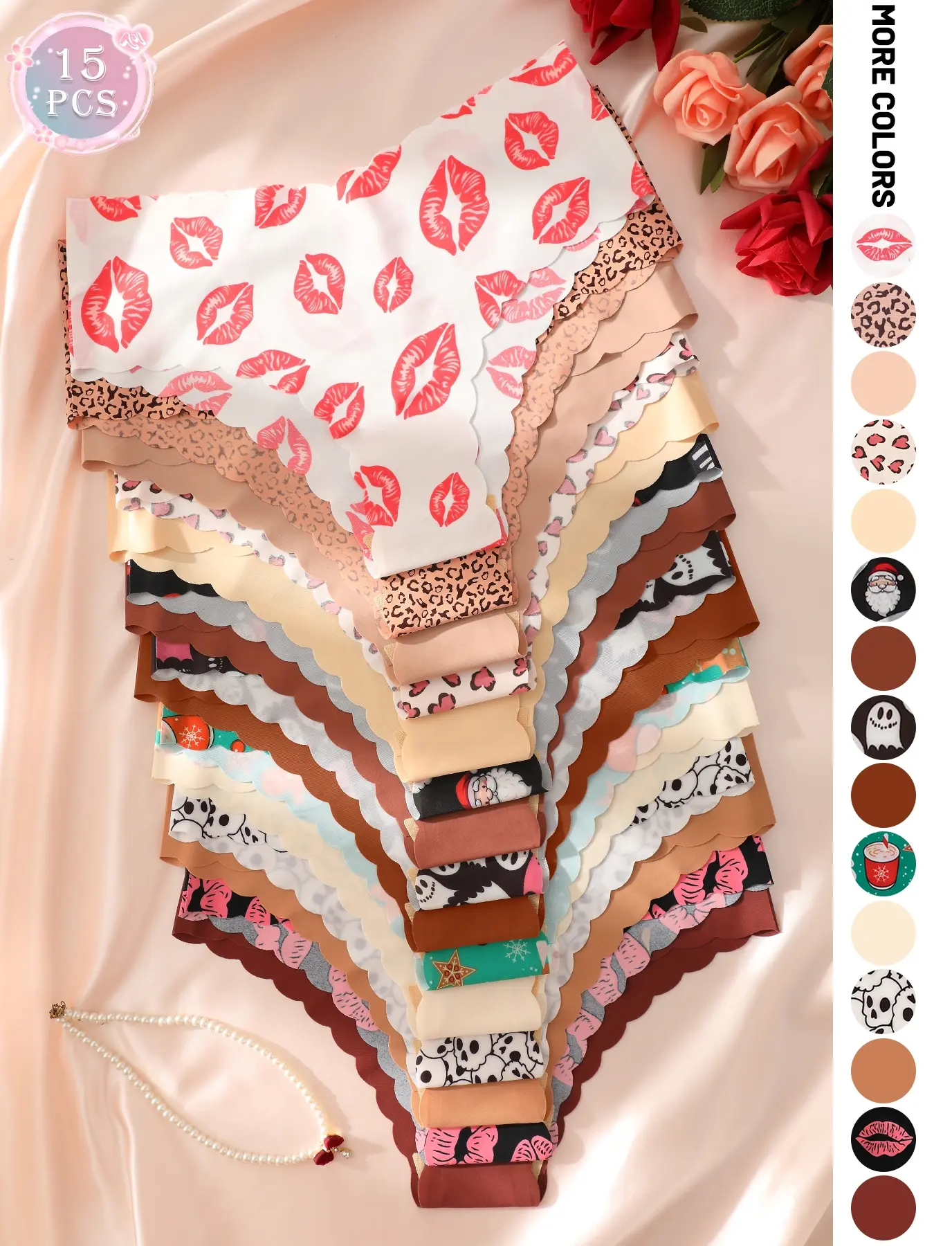 5/7/15 Pcs Halloween Christmas Valentine Briefs, Printed Panties, Heart Leopard Skull Ghost Lip Print, Unique Pattern Underwear, Festive Gift, Fall Winter Wear