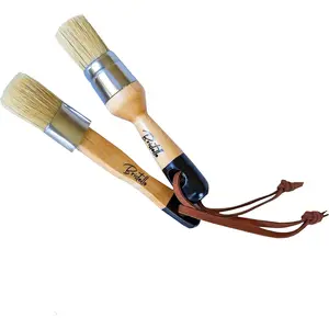 Chalk & Wax  Brush Set - 1x Flat & Round Furniture Brushes - 1' Small  Brush Duo Stencil, Milk & Wax Paintbrush