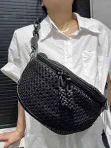 Ladies' fashionable mesh sports chest bag, casual, compact, lightweight, multi pocket, single shoulder crossbody bag