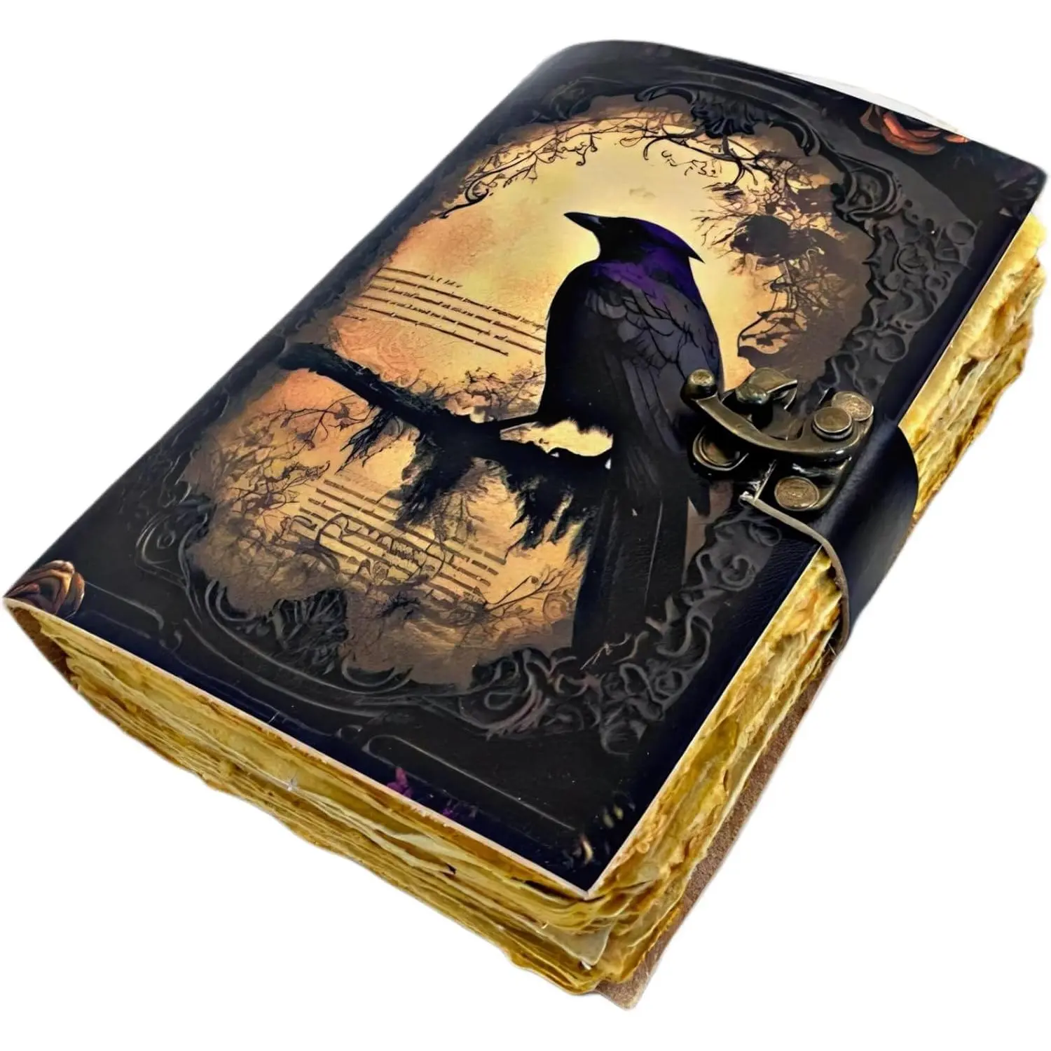 The Raven Leather Journal - Blank Spell Book of Shadows Grimoire - Handmade  Leather Sketchbook & Notebook - 200 Unlined Deckle Edge Pages - Gothic Junk Journal - Gifts for Him & Her