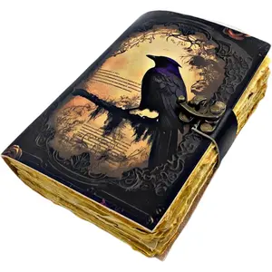 The Raven Leather Journal - Blank Spell Book of Shadows Grimoire -   Leather Sketchbook & Notebook - 200 Unlined Deckle Edge Pages - Gothic Junk Journal - Gifts for Him & Her