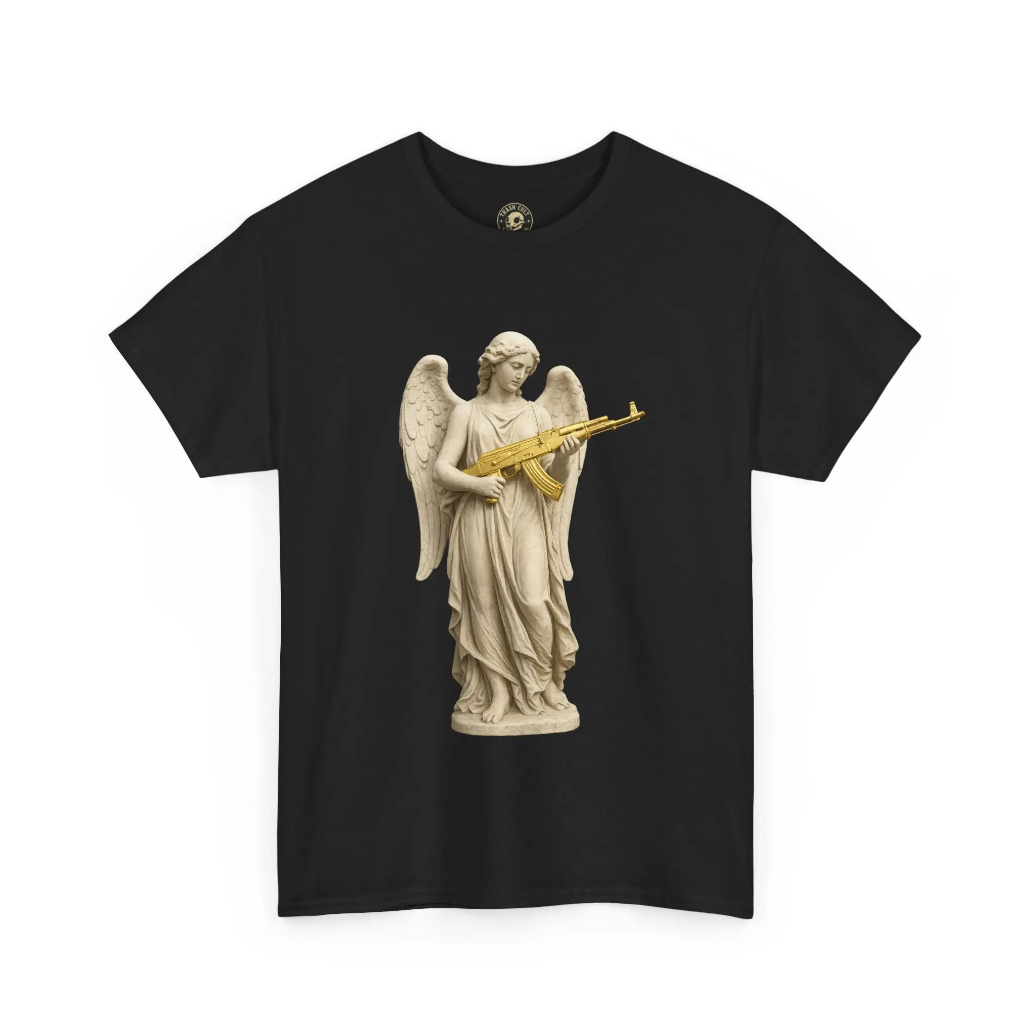 Marble Angel with Gold AK-47 T-Shirt  Gildan 5000 Divine Chaos Tee