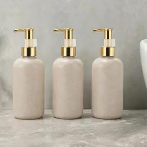 3-Piece Shower Bathroom Soap Dispenser Set, 8.45oz/250ML Shampoo Conditioner Distributor, Wheat Straw Color Hand Sanitizer Refillable Bottle with Gold Pump
