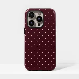 Burgundy Polka Dot Phone Case Chic 90s Retro Design, for iPhone 17, 16, 15, 14, 13, 12, 11, Xs Pro Max, Samsung Galaxy S25 S24 S23, S22, S21, S20 Ultra