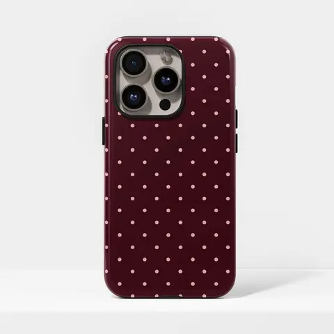 Burgundy Polka Dot Phone Case Chic 90s Retro Design, for iphone 18 17 promax case air 16 plus 15 promax 14 pro 13max 12 11 Samsung S25 EDGE S24 S23 S22 S26 NOTE 20 Ultra Fe A71 A56 A36 Protection Smartphone