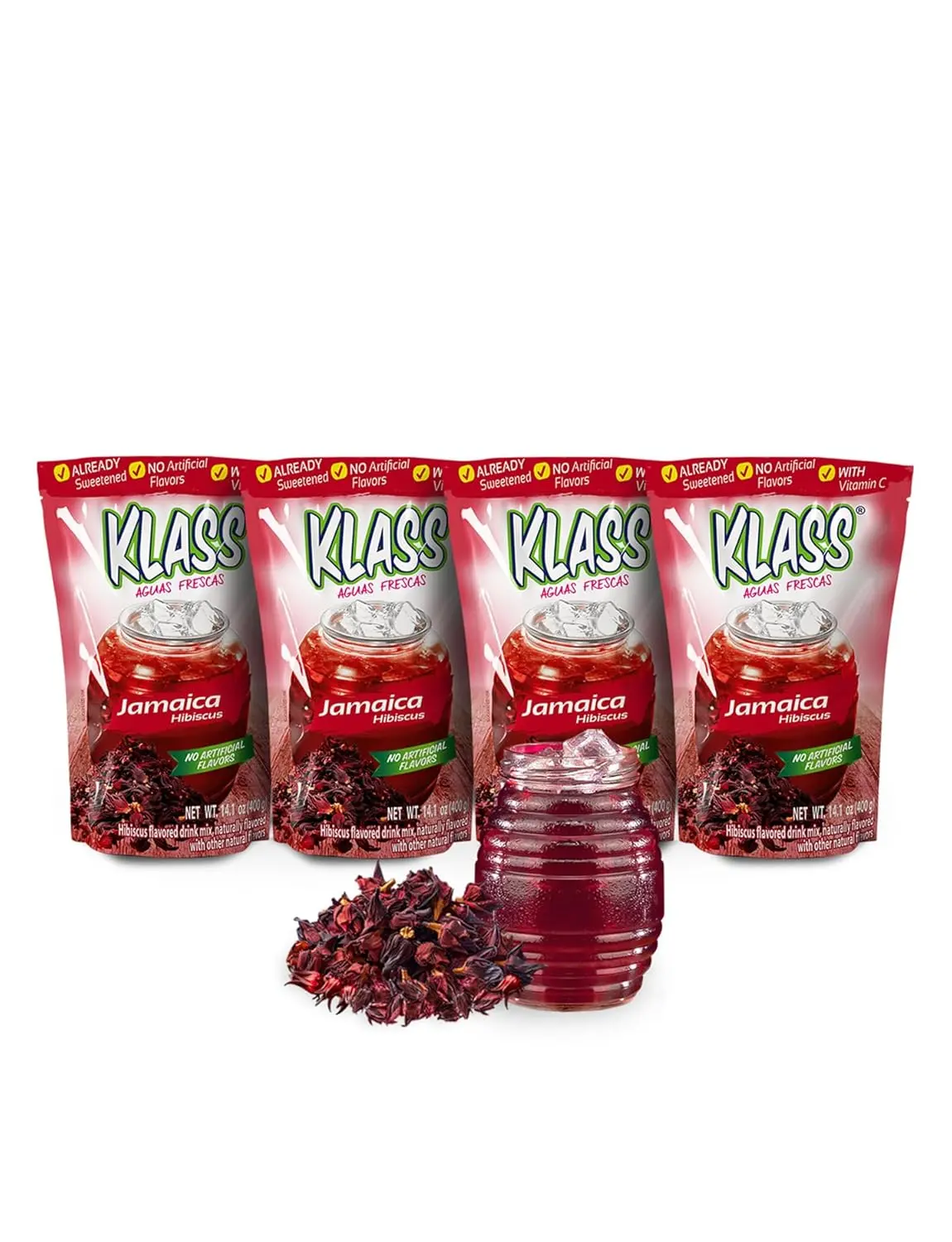 Klass Aguas Frescas Hibiscus Drink Mix Family Pack, Powdered Water Beverage Mix with Natural Flavors & Vitamin C, Makes 56-72 Refreshing Drinks