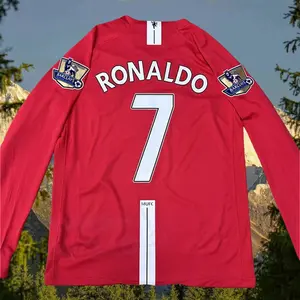 2007 2008 Home Retro Red No.7 Ronaldo LongSleeved Soccer Jersey