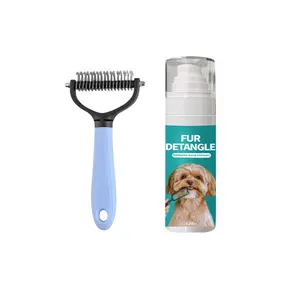 Fur Detangle Pet Hair Detangling Set with Gentle Detangling Comb & Hair Removal Spray for Dogs Stainless Steel 2-in-1 Tool for Knots and Tangles Skin-friendly Formula