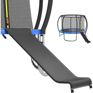 Trampoline Slide Ladder for 10/12/14/15FT Trampolines, Black and Silver Design with Heavy Duty Steel Frame, Easy to Assemble, Safety & Buffer Bottom for Kids to Climb Up & Slide Down(Black)