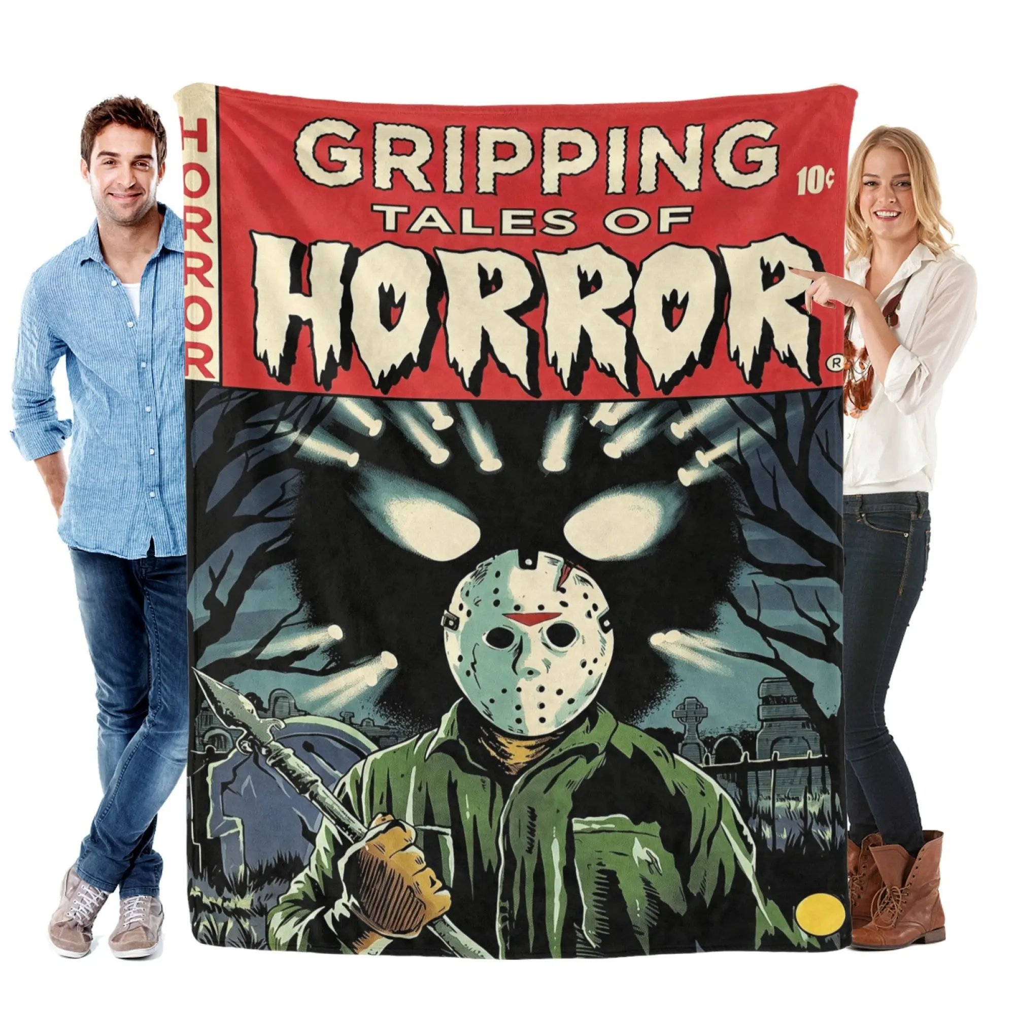Jason Voorhees Friday the 13th Retro Horror Comic Flannel Throw Blanket, Ultra Soft Warm Fuzzy Plush Scary Blanket for Couch Bed Sofa, All Season Cozy, Ideal Gift for Horror Fans & Halloween Home Decor