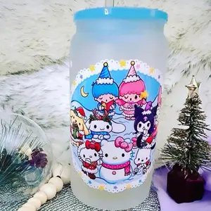 Kawaii Winter Snow And Friends 16oz glass cup