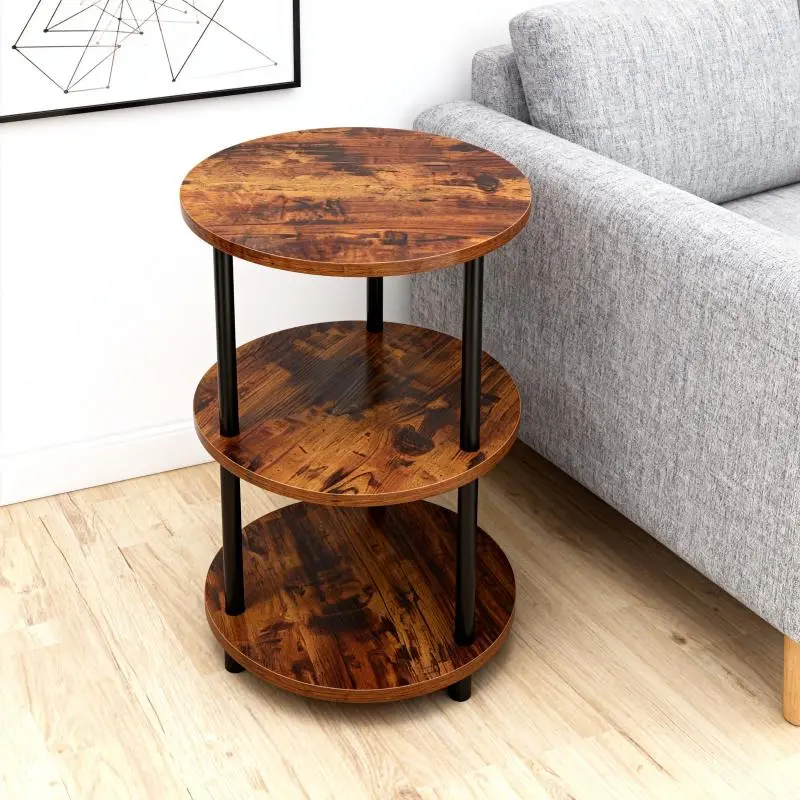 Industrial Look 3-Tier Round Tier Narrow-Edge Styles Side Table - Multi-Use Small Space Indoor Furniture, Modern Nightstand