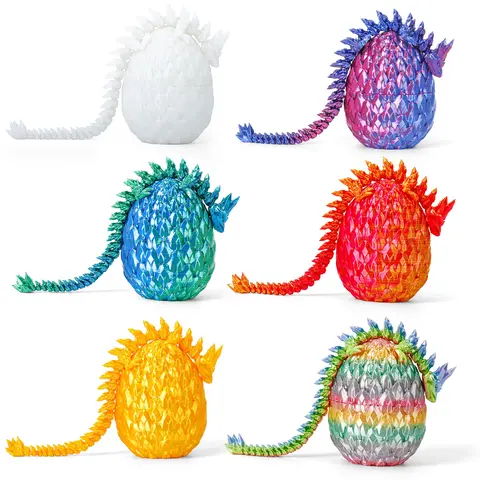 6PCS Advanced 3D Printed Dragon Capsule Toys - 3.2in Tall, 8in Long Articulated Crystal Fidget Toys with Surprise Internal Dragon, Surprise Eggs Capsules for 8+ Yrs Children, Desk Decoration