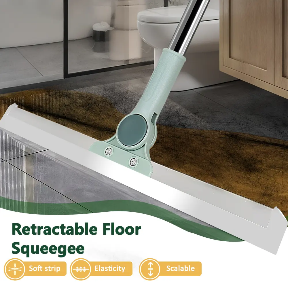 Multifunctional 3-in-1 Retractable Floor Squeegee(13.8in/19.7in) for Bathroom, Glass & Window Cleaning , Quick-Dry Silicone Home Cleaning Tool for Living Room, Bedroom, Study Room,Easy Storage Household Cleaning Supplies, Dry Mode steam mop
