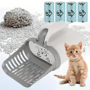 Cat Litter Scooper with Holder, Upgraded Cat Litter Shovel with Bags, Cat Scooper with Extra 4 Rolls Litter Waste Bags, Large Capacity Portable Litter Shovel