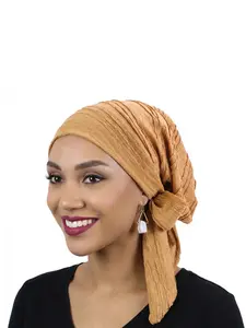 New Folded Draped Headscarf Hijab Turban Hat Adjustable Wraparound Hair Protection Cap, Stylish and Functional Accessory for Daily Use