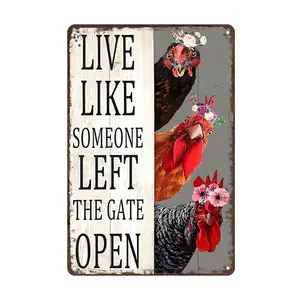 "Live Like Someone Left the Gate Open" Chicken Coop Sign - 8x12" Vintage Aluminum Decor - Farm/Cottagecore Gift - Easy Hanging Wall Friend Room Tin Door