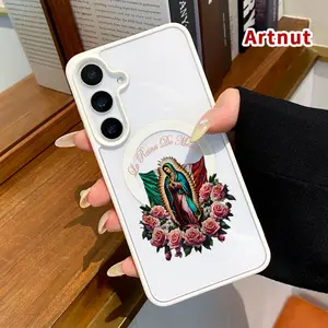 Magnetic Phone Case Compatible with Samsung Galaxy S24 Plus S25 S23 FE S22 Ultra S22+ Mexican Holy Queen Acrylic Back TPU Edges Clear Full Protection Ultra Thin Protective Cover for Boy