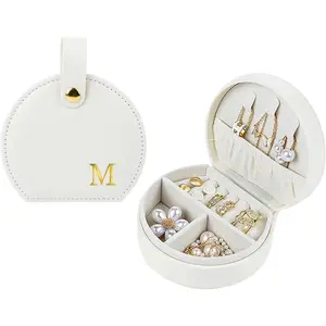 Travel Jewelry Case,Personalized Jewelry Box,Elegant Half-Moon Design with Personalized Golden Initial Case,Personalized Gifts for Women,Jewelry organizer;Personalized Gifts for Women or Friends(M)