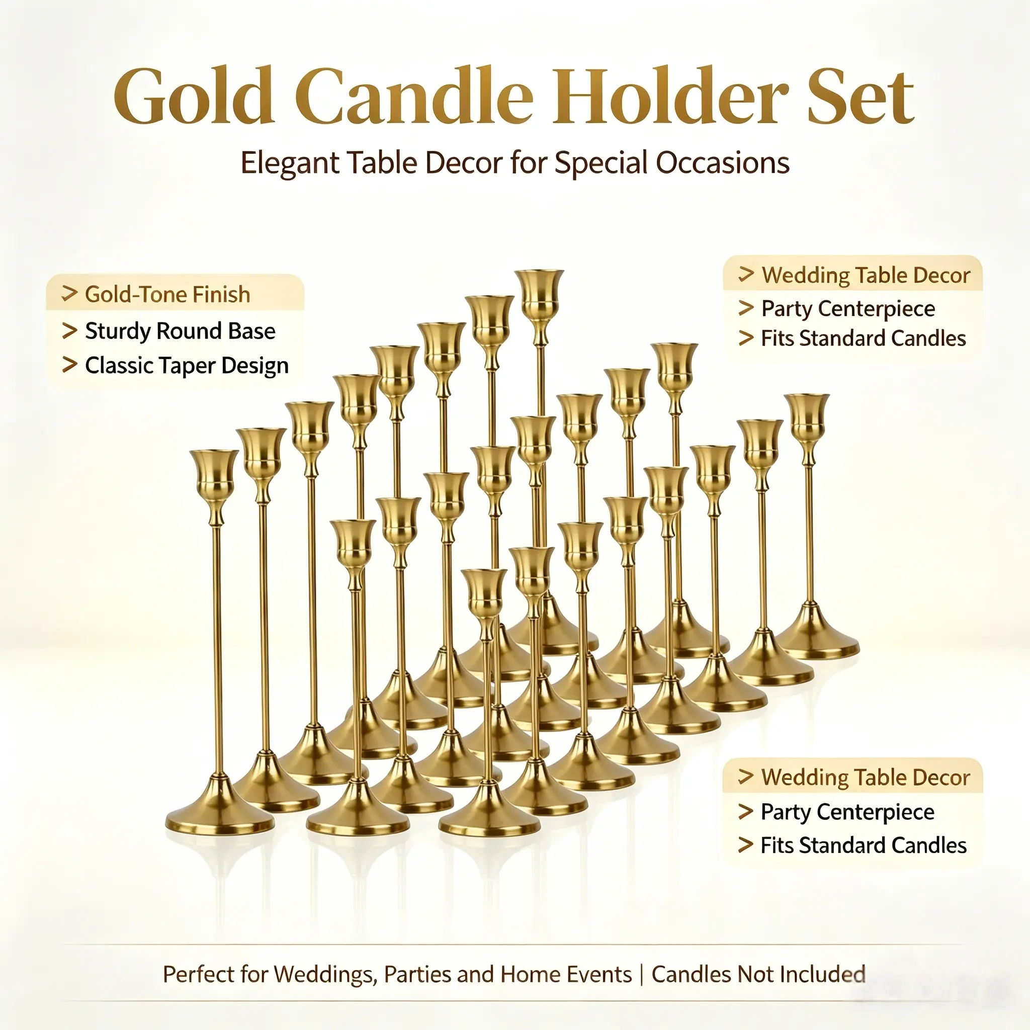 Brass Taper Candle Holder Sets - 6/12/24 Pack Vintage Metal Candle Stand, Decorative Table Mantel Centerpieces for Home & Festive Decor, Taper Candle Holders, Vintage Candle Stand