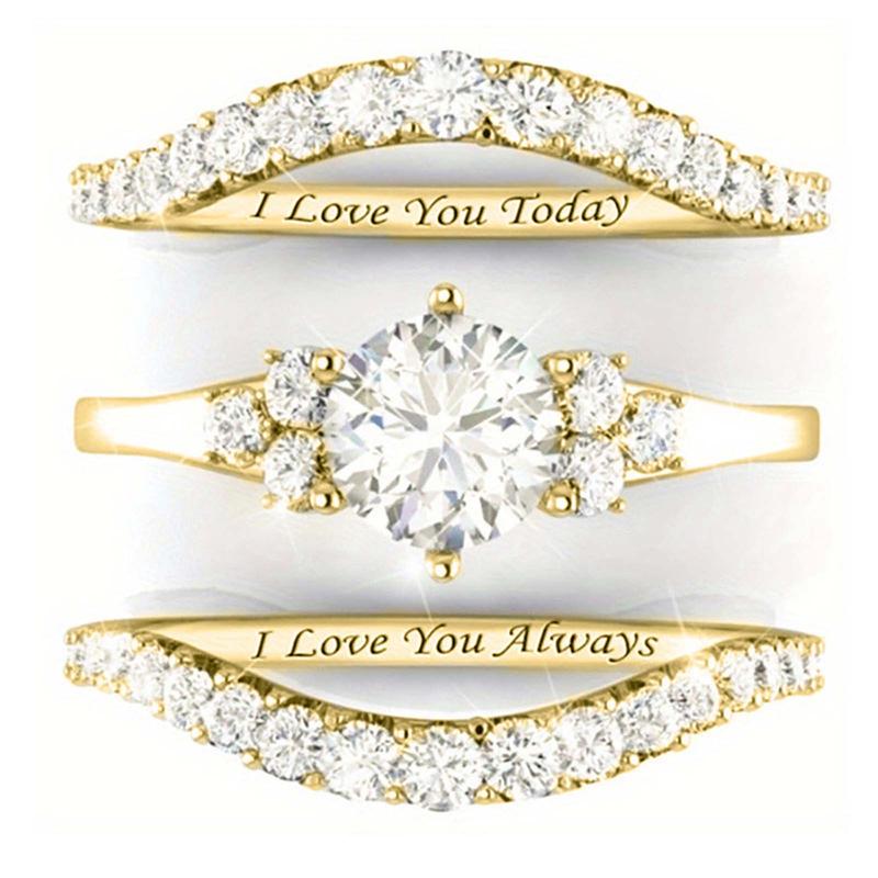 Zircon fashion three-piece ring I love you English letter ring for women and men suitable for engagement wedding party jewelry