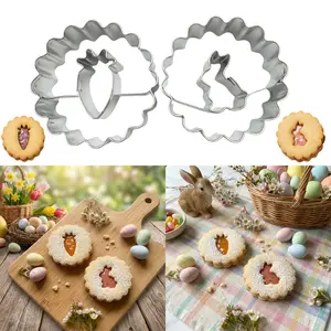 2 Stainless Steel Cookie Cutters, Easter Bunny and Carrot Shapes, Cut-Resistant and Rust-Proof, Easy to Demold and Clean, Suitable for Easter, Hanukkah, Thanksgiving and Valentine's Day, Holiday Baking DIY Decorating Tools for Sandwich Cookies