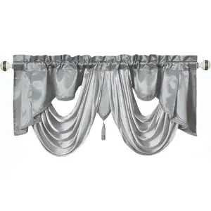 Valarie Fancy Window Valance. 54 x 18. Taffeta Fabric with Soft Satin Swag. Add Some Royal luxruy Accent to Your . (Grey)