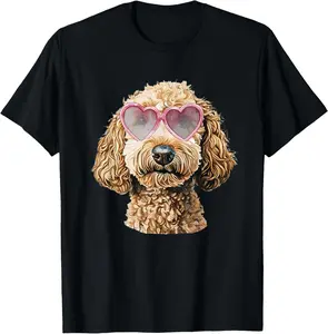 Goldendoodle Coquette Valentines Day Golden Doodle T-Shirt Pure Cotton Graphic Tees Menswear Top: Gifts for Men & Women