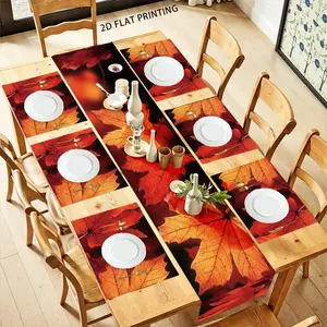 2D flat printing, 1 piece/4 piece/5 piece set/7 piece set, autumn maple leaf tablecloth and placemat set, autumn dining table set suitable for kitchen, farmhouse, Thanksgiving decoration, daily dining decoration