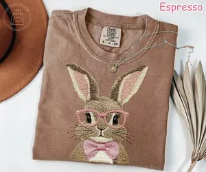 Comfort Colors Cute Easter Bunny Shirt, Womens Easter Rabbit Shirt, Coquette Bow Easter Bunny Tee, Retro Bunny Shirt, Easter Gift for Women