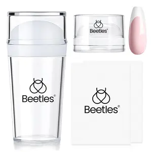 Beetles Nail Stamp, 4Pcs French Tip Tool Easy Manicure Nail Stamper Single Head Soft Silicone Long & Short French Tip Stamp Tool with 2Pcs Nail Scraper Decorations Valentine's Day Gift for Women