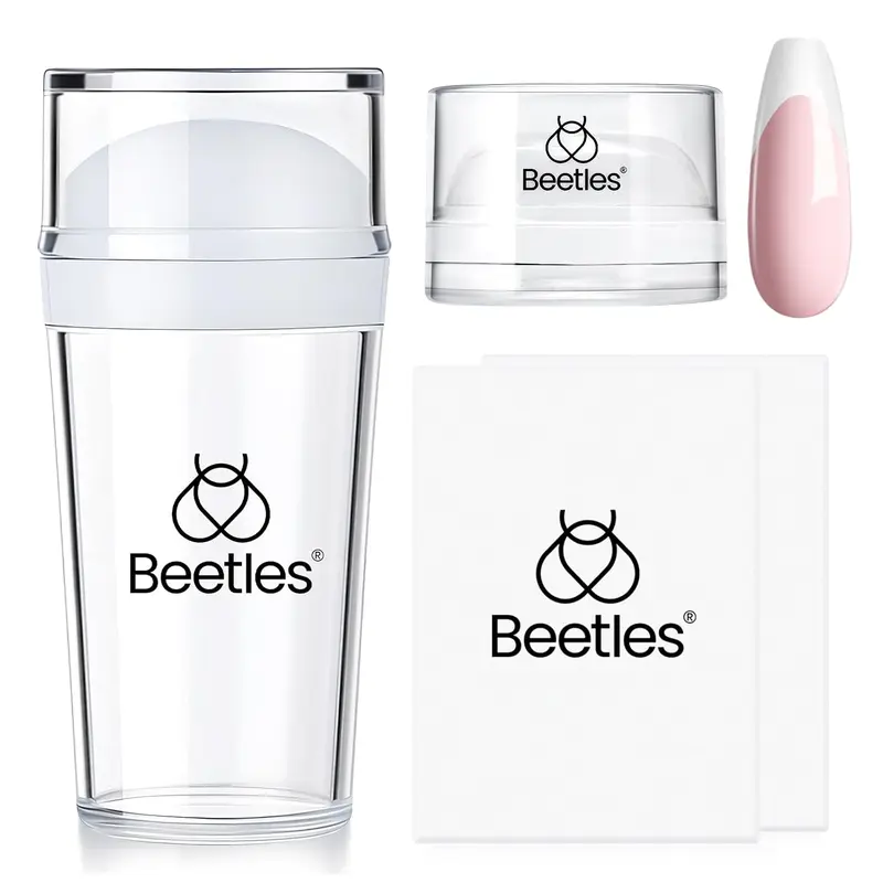 Beetles Removable Head Nail Stamp Set - 4Pcs Long & Short French Tip Tools, Soft Silicone Stamper, 2Pcs Scrapers with Adhesive Tape, Nail Care Selfcare Gift for Women, Beauty Supplies