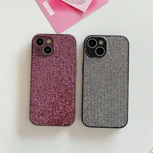 Fashion Shine Solid Color Rhinestones Phone Case For iPhone 11 12 13 14 15 16 17 Pro Max X XsMax Shockproof Camera Protect Cover