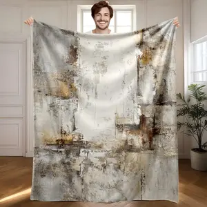 1 piece Retro textured concrete wall surface themed flannel blanket - Flannel blanket with modern design, suitable for sofas and beds, all-season use, super soft and comfortable, digitally printed pattern, 100% polyester material, machine washable