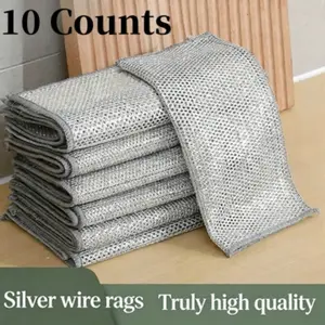 Stainless Steel Dishwashing Cloth Oil-Resistant Stainless Steel Sponge Cleaning Towel Kitchen Dedicated Metal Wire Dual-Sided Silver Color