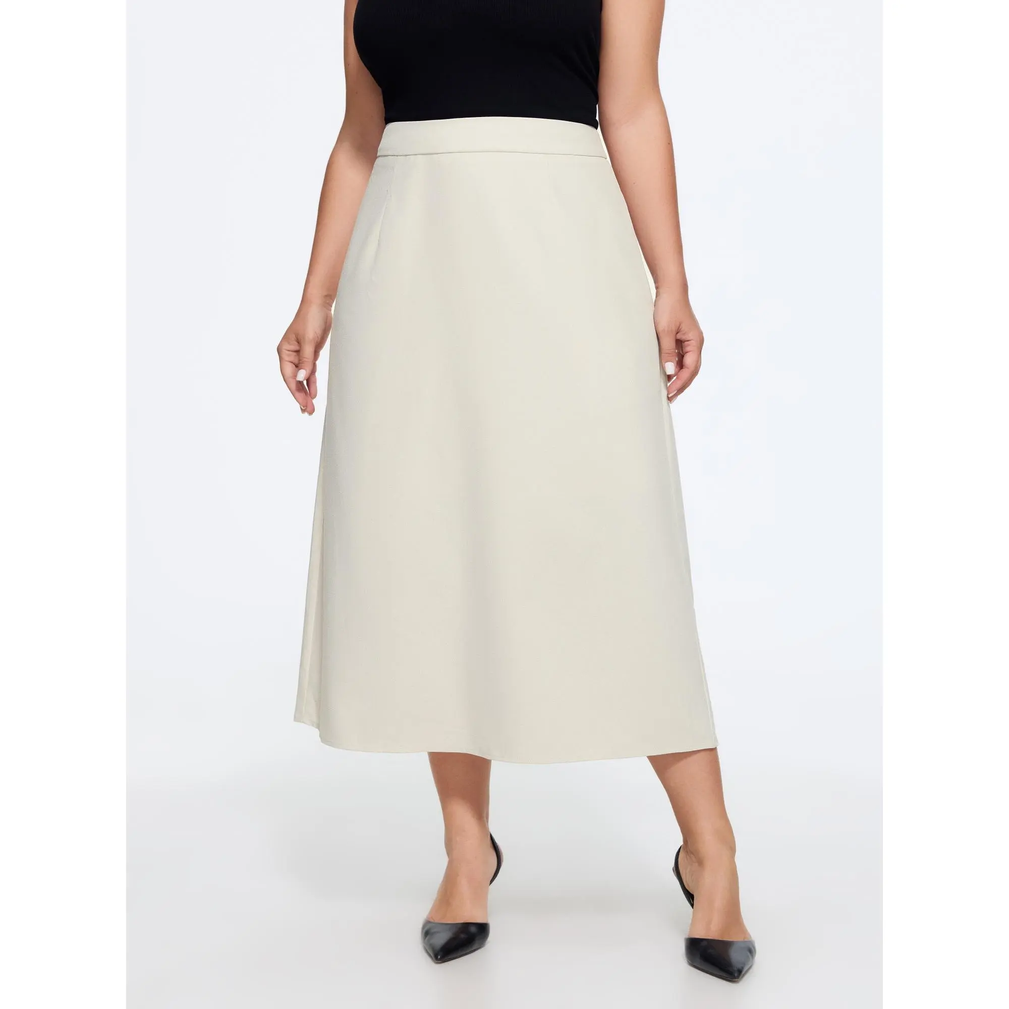BloomChic Plus Size Women's Solid A-Line Maxi Skirt, Timeless Stretch Polyester Fabric with Mesh Panel & Back Split, Spandex, Garment, Fit