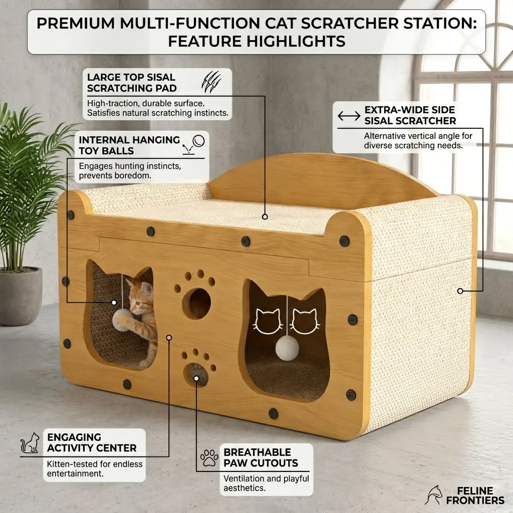Save Your Furniture! 3-in-1 Ultimate Cat Scratcher Lounge & Playhouse with Interactive Toys