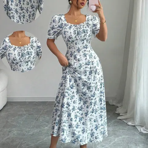 Women's Summer Elegant Blue Floral Belted Wrap Dress, Boho Style Floral, Boho Floral Dress, Boho Summer Dresses, Boho Style Clothes, Stylish Casual Wear, Perfect for Daily, Comfortable and Trendy Design