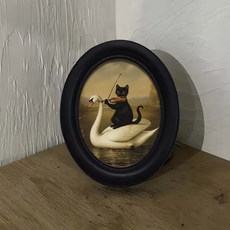 Vintage Art Style Cat Playing Violin on Swan Wall Decor, Decorative Wall Art, Decorative Artwork, Print Design, Modern Home Decor, Perfect for Halloween Christmas Thanksgiving Home Office Decoration