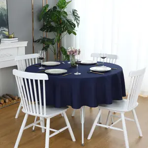 Navy Blue Round Tablecloth Waterproof Heavy Duty Wrinkle Free Polyester Fabric Table Cloth, Spillproof Washable Table Cover for Party, Camping, Picnic, Banquet Indoor and Outdoor