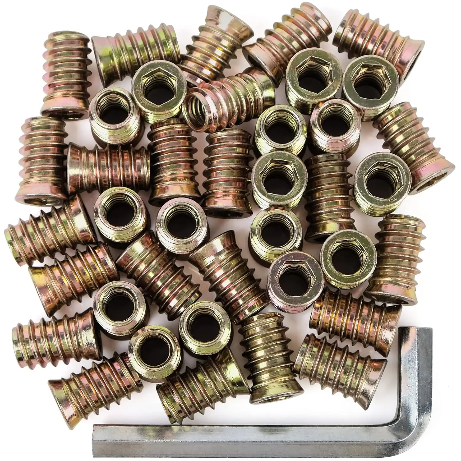 40Pcs 3/8"-16 x 25mm Screw-in Threaded Inserts, Hex Socket Drive Nut Inserts with Hex Spanner, Fastenings for Wood Furniture Assortment