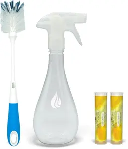 JAWS Dish Spray Cleaner Kit - 15 oz Refillable Bottle with 2 Lemon Scented Refills & Scrub Brush - Sparkling Dishes, Pots, Pans, Sinks & More - Efficient & Convenient Cleaning Solution