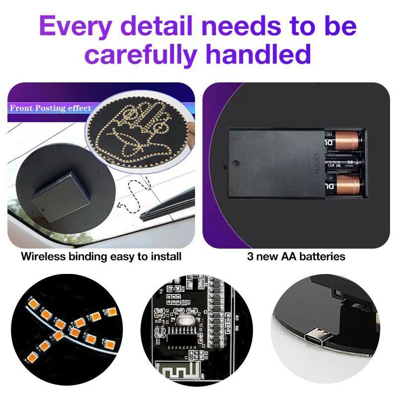 Car Window LED Gesture Light with Remote Control 8-in-1 Emoji Display Auto-Off Fun Mood Light for Cars & Trucks