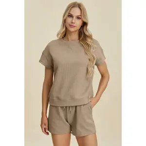 Double Take Full Size Texture Short Sleeve Top and Shorts Set