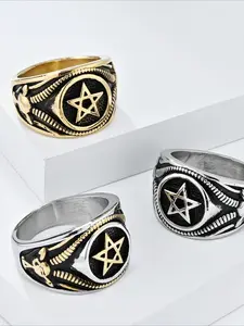 Dark Style Satan Goat Pentagram Fashion Personality Versatile Ring Dark Aesthetic Rings Men's Personality Trendy High-end Retro Stainless Steel Hand Jewelry Men's Ring