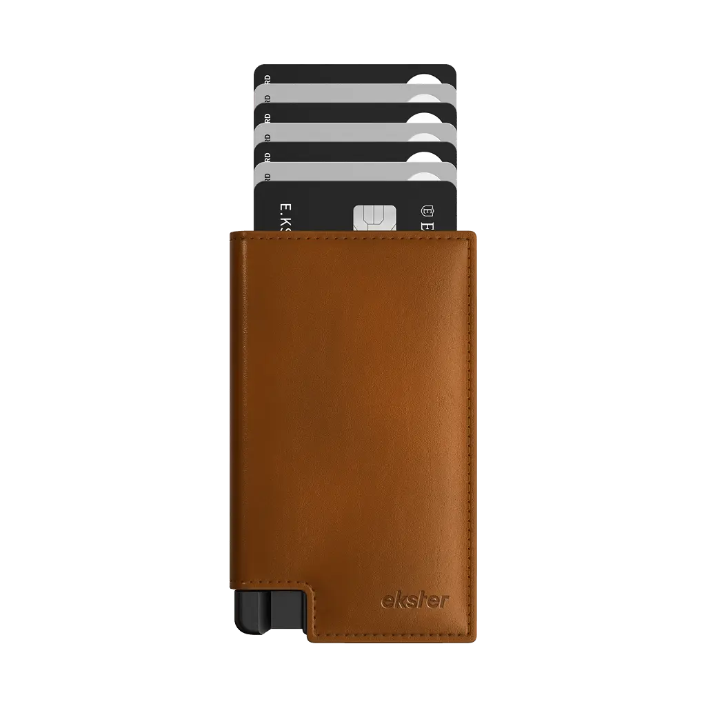 Ekster Wallet Pro for Men, Sleek Minimalist Card Holder in Italian Vachetta Leather with RFID Blocking & Quick-Access Button, Modern Needs, Sleek Design, Anti-Theft