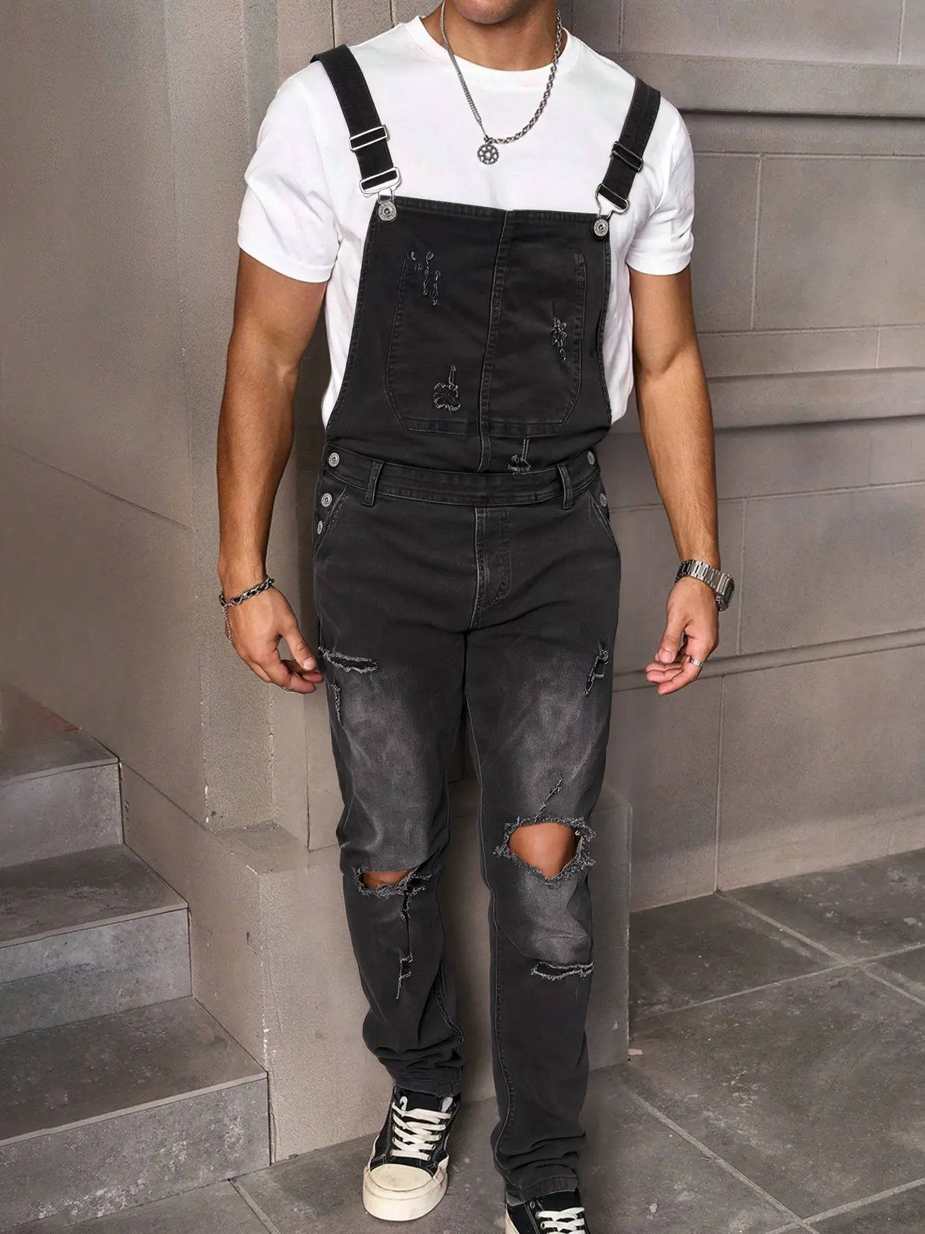 Men's Durable Fitted Vintage Classic Casual Pocket Denim Button Fly Overalls, Blue Jumpsuit, Versatile Design, Perfect for Urban Style, Ideal for Parties and Streetwear