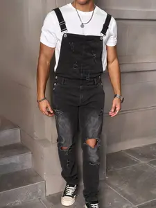 Men's Durable Fitted Casual Denim Overalls, Blue Jumpsuit, Versatile Design, Perfect for Urban Style, Ideal for Parties and Streetwear