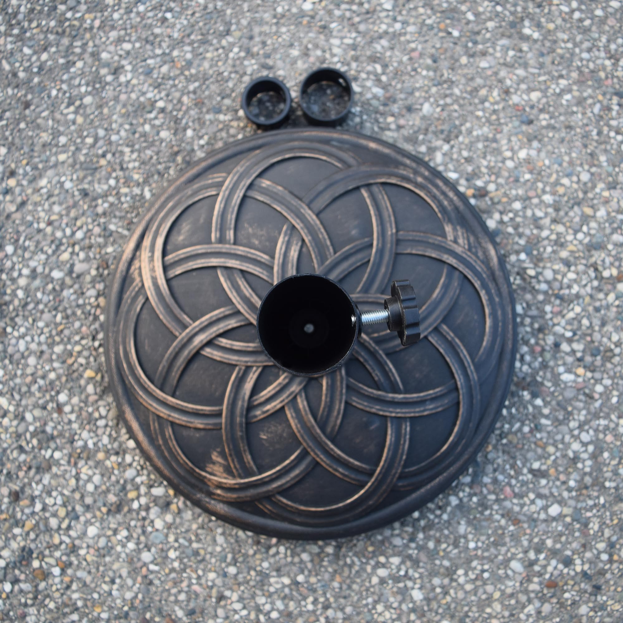 Antique Bronze 27 lb Round Plastic and Concrete Patio Umbrella Stand Base