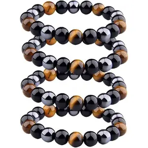 2/4 Pcs Triple Protection Bracelet, Men's Beaded Bracelet, Natural Bring Luck and Prosperity Obsidian Bracelet Black Obsidian - Hematite - Tiger Eye - Stone Bracelets, Gifts for Boyfriends Mens